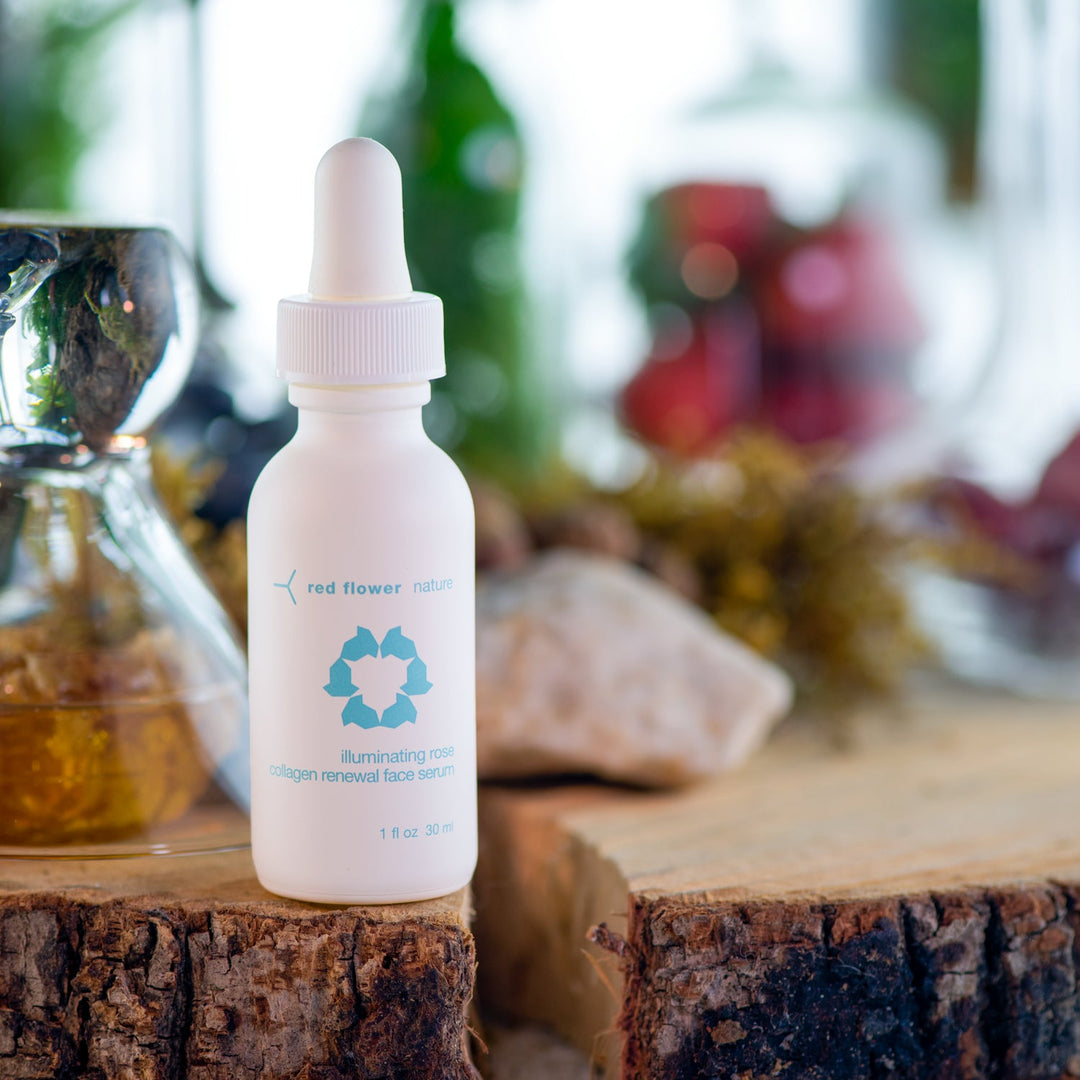 Red Flower Illuminating Rose Collagen Renewal Face Serum botanical lifestyle photography