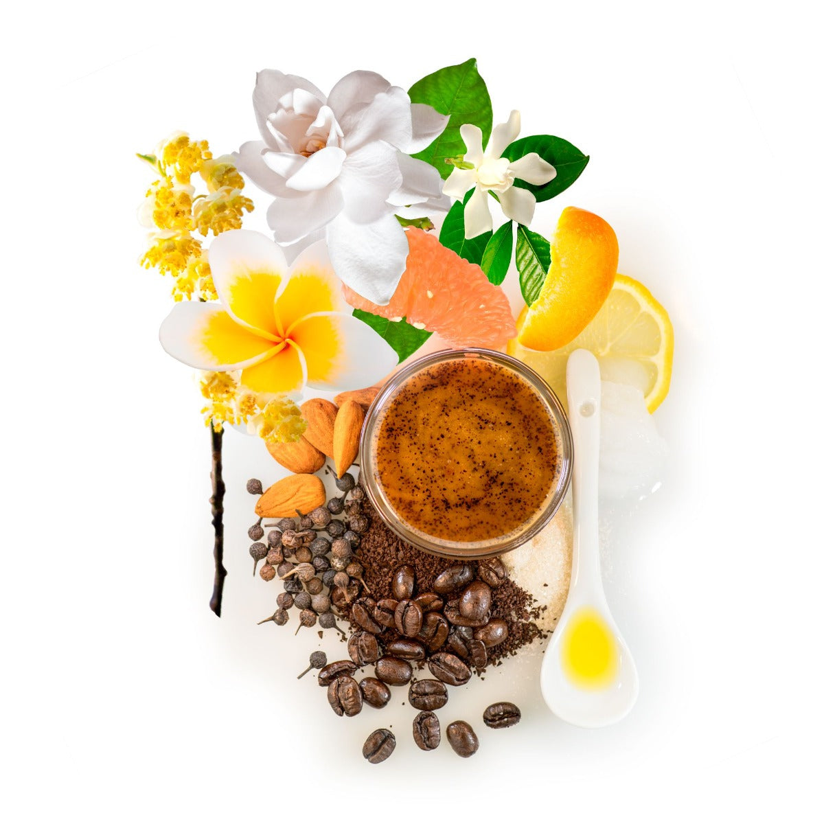 Official Red Flower Lemon Coffee Blossom Olive Stone Scrub ingredient photograph